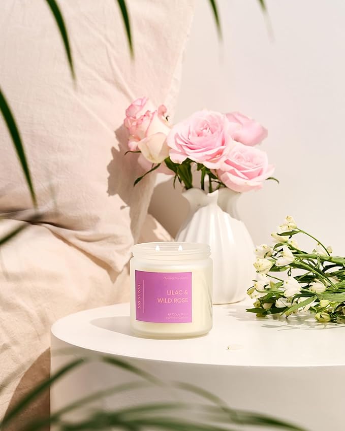 M&SENSE Lilac Wild Rose Scented Candle - 11.6oz Natural Soy Wax 70-Hour Long Lasting Burn Time Non Toxic, 2-Wick Aromatherapy Candle for Home Decor, Slow-Burning for Women