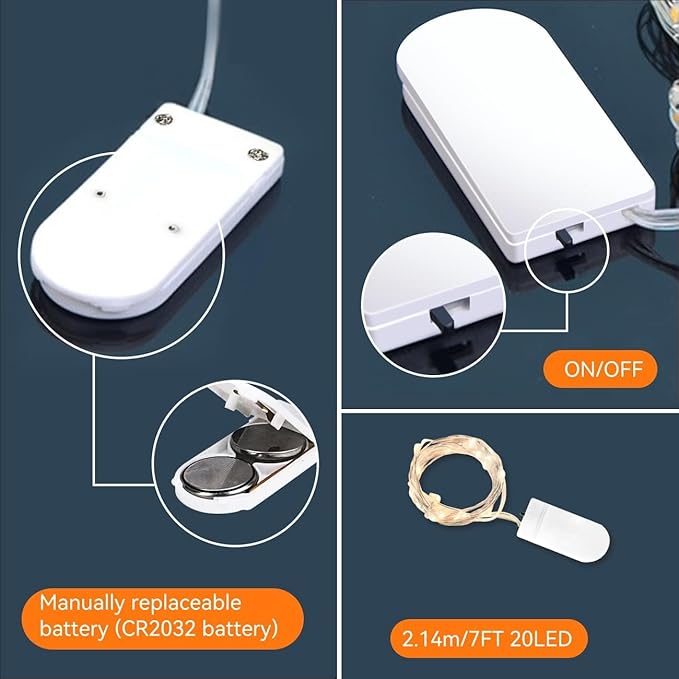 20 Pack Fairy Lights Battery Operated 7ft 20 LED Mini Fairy String Lights Waterproof Copper Wire Firefly Starry Lights for Wedding Party Mason Jars Christmas Decorations, Cool White