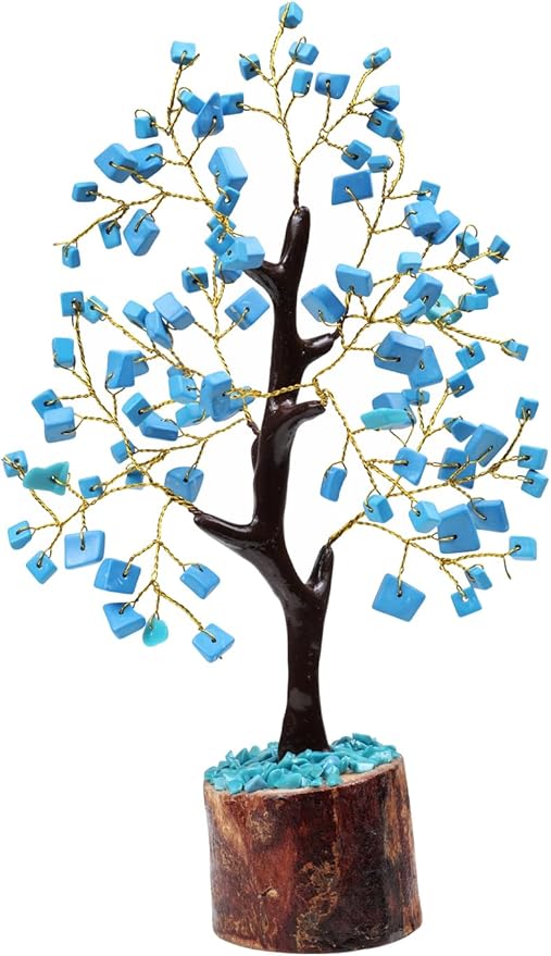 NARIBABU Turquoise Crystal Tree (7–8 Inch, 100 Chips) – Handmade Gemstone Tree with Raw Stones & Golden Wire – Gift for Her, Birthday Gifts for Women, Spiritual Home Decor