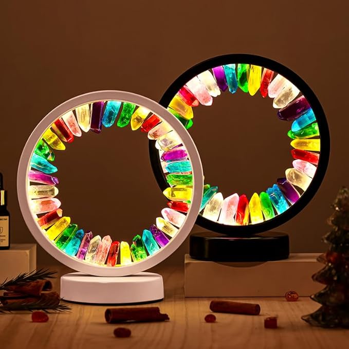 Runyansghi Chroma Electroplated Single Point Crystals Night Lamp 8.6" Healing Crystal Bedside Lamp USB Port 3 Colours Dimming Mode Bedroom Lamp Suitable Night Light Office Home Decor Gift