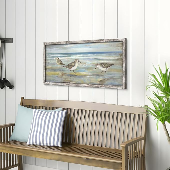 Coastal Beach Framed Birds Abstract Paintings Wooden Prints Wall Art for Bedroom Wall Decor Artworks Pictures Wall Decorations for Living Room Office(40"*20")