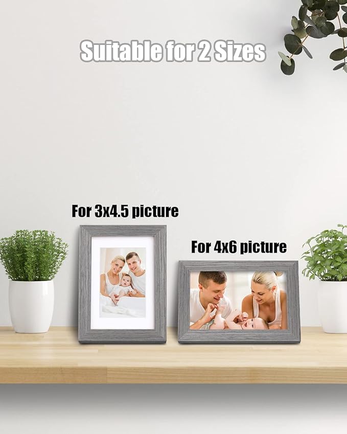 Egofine 4x6 Picture Frames Set of 4, Made of Solid Wood Covered by Plexiglass 3.5x5 with Mat or 4x6 without Mat, for Table Top Display and Wall Mounting Photo Frame Light Grey