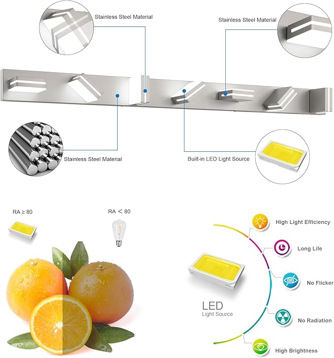 SineRise LED Modern Bathroom Vanity Light Fixtures (7-Light, 55-Inch, Dimmable), Brushed Nickel Modern Acrylic Bathroom Wall Lighting Fixtures Over Mirror (Cool White 6000K)