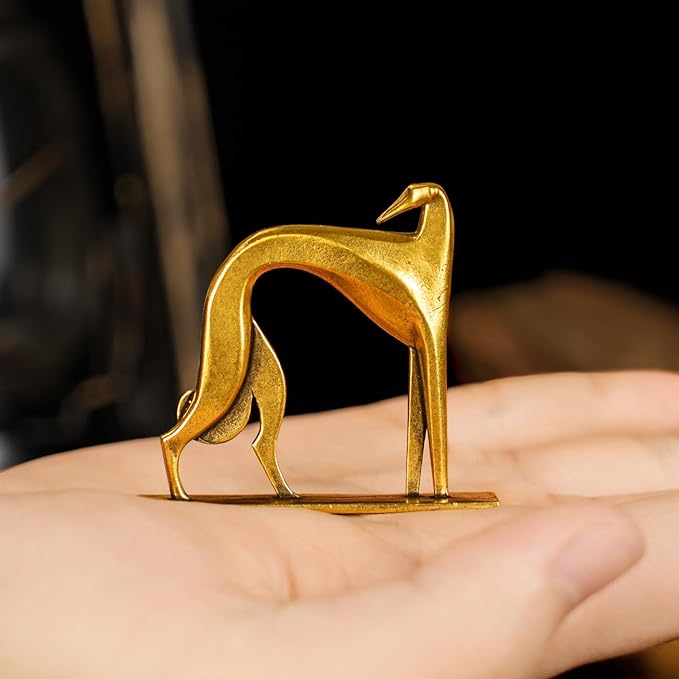 Retro Handcrafted Cubist Artistic Dog Sculpture - 100% Solid Brass Muscular line Front and Elegant Back Design | Collectible Modern Art Decoration | Finishing Touch for Home and Office Scenes