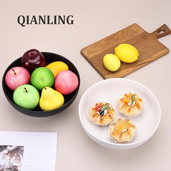 QIANLING Modern Large Decorative Bowl - White Fluted Pedestal Bowl, Multi-Functional Fruit Bowl, Key Bowl, Candy Dish, Ideal for Entryway Table, Kitchen Counter, Living Room, Coffee Table Decor