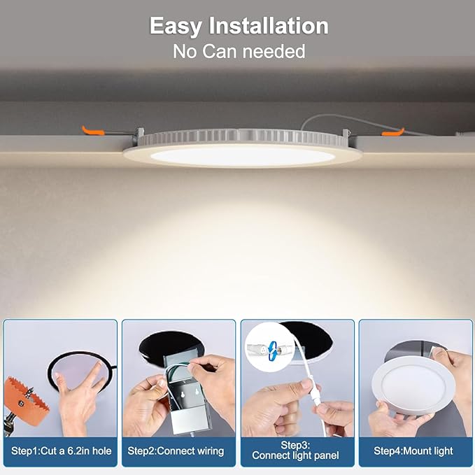 24 Pack 6 Inch Canless Recessed LED Ceiling Lights with Junction Box - 6000K Daylight , 1050LM High Brightness, 12W 110W Eqv, Ultra-Thin LED Recessed Lighting for Bedroom Kitchen Living Room Hallway
