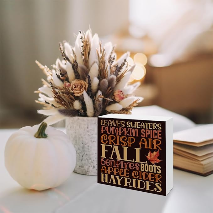 Fall Wood Sign, Maple Leaves Decors, Autumn Artwork Decor for Home Office, Desk Decor Art, Autumn Thanksgiving Wooden Decors, Decorative Fall Signs, Rustic Wood Signs A17
