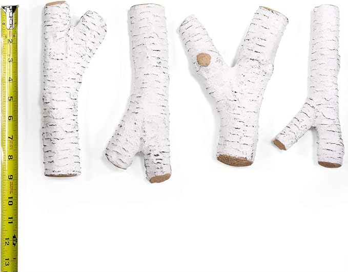 Barton 6Pc Ceramic Log Set Birch Wood Style w/Stackable Gas Heat Resistant Outdoor Indoor Fireplace Fire Wood Fake Realistic