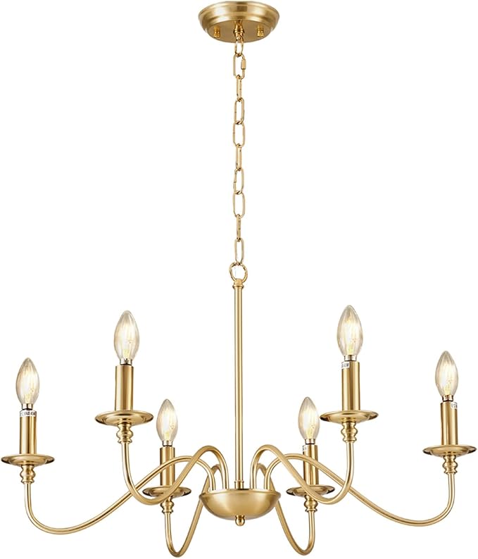 Depuley Gold Chandelier Light Fixture: 6-Light Modern Farmhouse Chandelier for Dining Room Lighting - Industrial Hanging Pendant Lights Kitchen Island - Vintage Iron Candle Chandeliers for Foyer