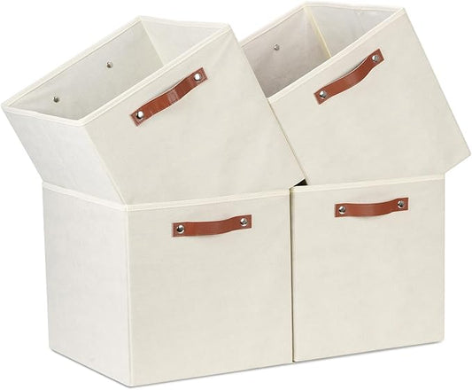 Temary Cube Storage Bins 4Pack Foldable Storage Baskets for Clothes Shelf Basket with Handles, Fabric Storage Boxes Organizer Bins for Home (Beige, 13x15x13 Inch)