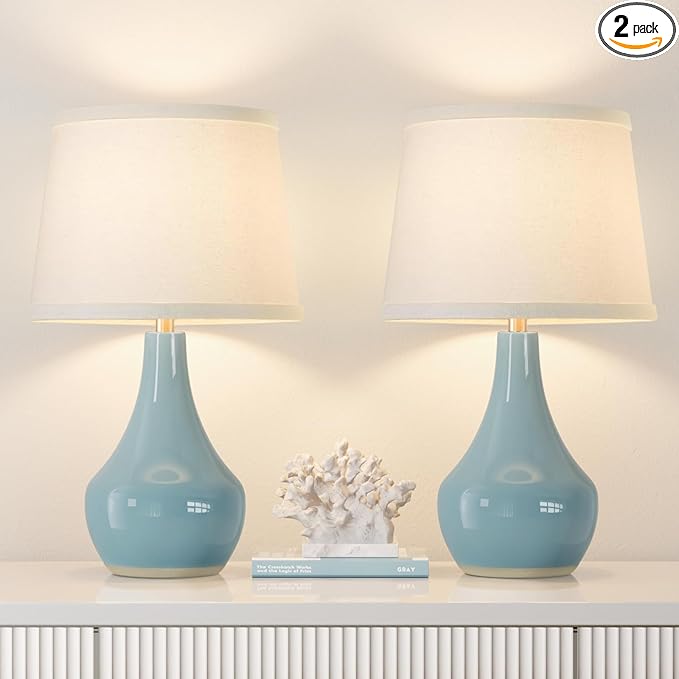 Seealle 19.4" Modern Sky Blue Table Lamp Set of 2-Bedside Lamps for Nightstand, Bedroom Lamp for Living Room Desk End Table Office Guest Room Dresser
