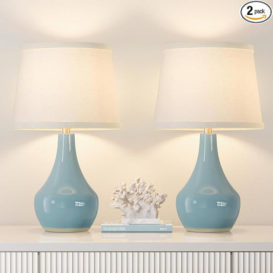 Seealle 19.4" Modern Sky Blue Table Lamp Set of 2-Bedside Lamps for Nightstand, Bedroom Lamp for Living Room Desk End Table Office Guest Room Dresser