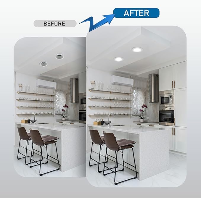 Jolux 5/6 Inch 5CCT Retrofit LED Recessed Lighting 6 Pack, Adjustable 5CCT 2700K-5000K, LED Replacement Can Lights,Dimmable,12=60W, E26 Base, Flat Trim,Easy Retrofit Downlight Installation.