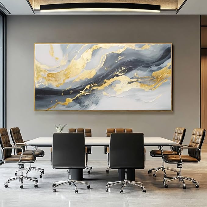 SDYA Large Abstract Canvas Wall Art Gold Decoration Blue Painting for Living Room Bedroom Kitchen Home Office 29x58 Inch