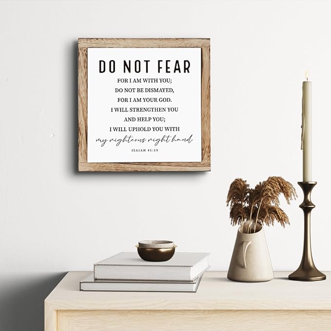 Inspirational Wood Sign, Christian Wood Decor, Wooden Plaques Box Signs 9.8* 9.8, Isaiah 41:10 Scripture Sign, Motivational Home Office Decor, Living Room Decoration, Christian Gift, Do Not Fear Signs