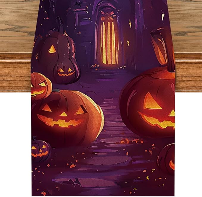 ANNA QUEEN Happy Halloween Table Runner 13 x 72 Inch for Dining Table Haunted House PumpkinTable Runner for Seasonal Fall Kitchen Dining Table Decoration for Home Party Decor