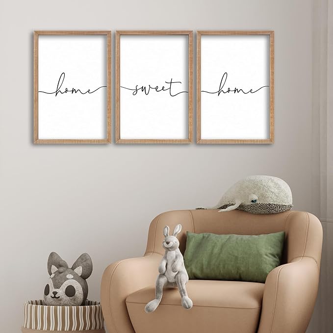 SRSZHIYUE Living Room Wall Decor Minimalist Home Sweet Home Sign Set of 3 16''×11'' Small Family Modern Farmhouse House Wall Plaque Horizontal Hanging Decoration (Wood)
