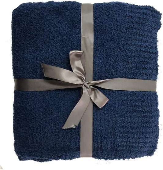 JOOJA Knit Throw Blanket Super Soft Warm Blanket for Couch Lightweight Fluffy Blanket for Bed Sofa 60x80 Inches Navy Blue