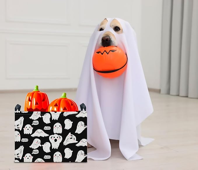 CLOCOR Rectangular Storage Basket Empty, Gift Basket for Halloween, Waterproof Storage Bin with Handles, Room Decor(Crack Ghost)