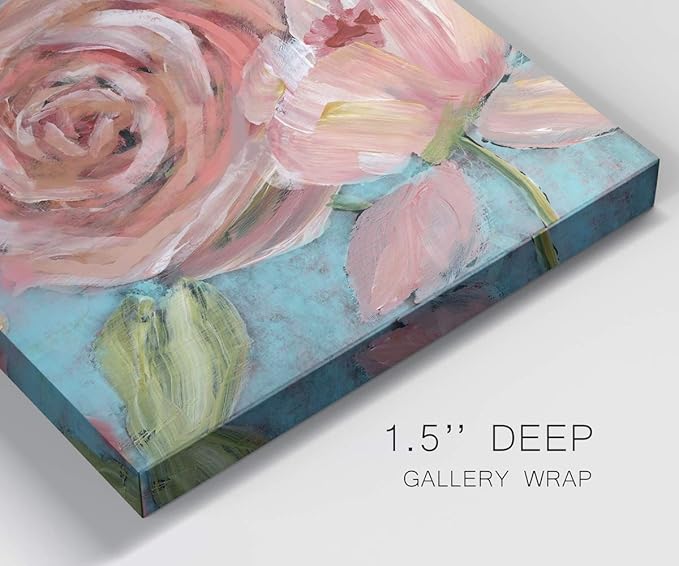 Square Premium Gallery Wrapped Canvas Flower Multicolor Wall Art Abstract Floral Romance Modern Pictures Print for Home Office, Ready to Hang
