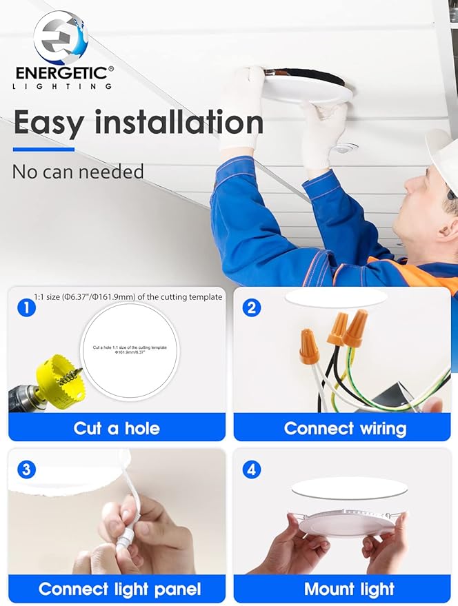 6 Inch Ultra-Thin LED Recessed Lighting with Junction Box, 5000K Daylight Canless Wafer Downlight, 12W=110W Eqv, Dimmable LED Ceiling Lights, 900LM, ETL Certified, 6 Pack