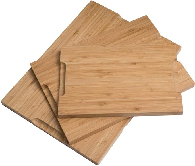 Chef's Vision Bamboo Cutting Board Set - 3-Piece Organic Wooden Cutting Boards for Kitchen - Durable, Non-Toxic, and Eco-Friendly Bamboo Chopping Board - Extra Large, Large, and Medium Sizes