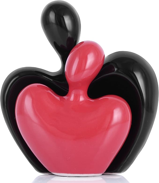 DOVDOV Black and red mini Ceramic Couple Sculpture, Romantic Love Decorative Statue, Couple, Home Decoration Accent, Suitable for Dresser, Bookshelf, Office, Coffee Table Desktop Decoration.