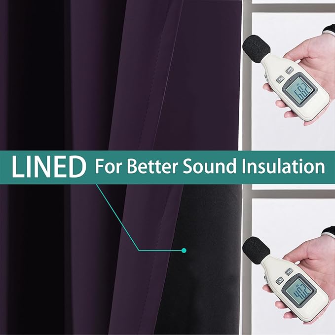 Yakamok 100% Blackout Curtains 84 Inches Long, 2 Thick Layers Heat and Full Light Blocking Soft Thermal Insulated Drapes for Bedroom(52" Wide Each Panel,Purple, 2 Panels)