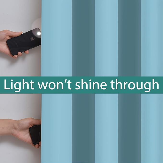 Yakamok 100% Blackout Curtains Energy Saving Thermal Insulated 2 Thick Layers Completely Blackout Drapes with Black Liner for Bedroom (52Wx63L,Sky Blue, 2 Panels)