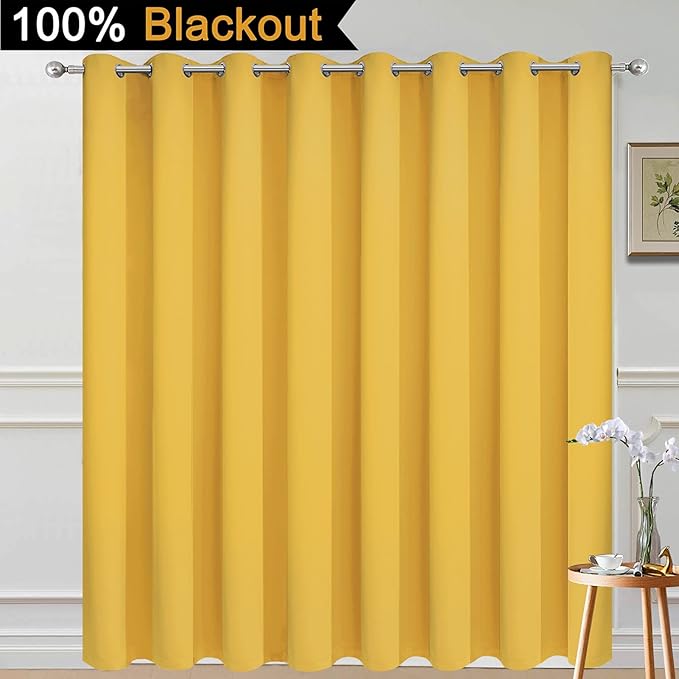 Yakamok 100% Blackout Thermal Insulated Curtains, Noise Reducing Barrier Panel for Sliding Glass Door, 2 Thick Layers Heat Full Light Blocking Patio Door Drapery, Mustard Yellow, W100 x L84, 1 Panel