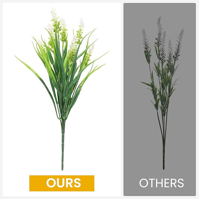 Artificial Plants for Outdoors, 10 Bundles Fake Monkey Grass with White Spring Flowers, Faux Plants Outdoor UV Resistant Realistic Greenery for Garden Window Patio Hanging Porch Home Decoration