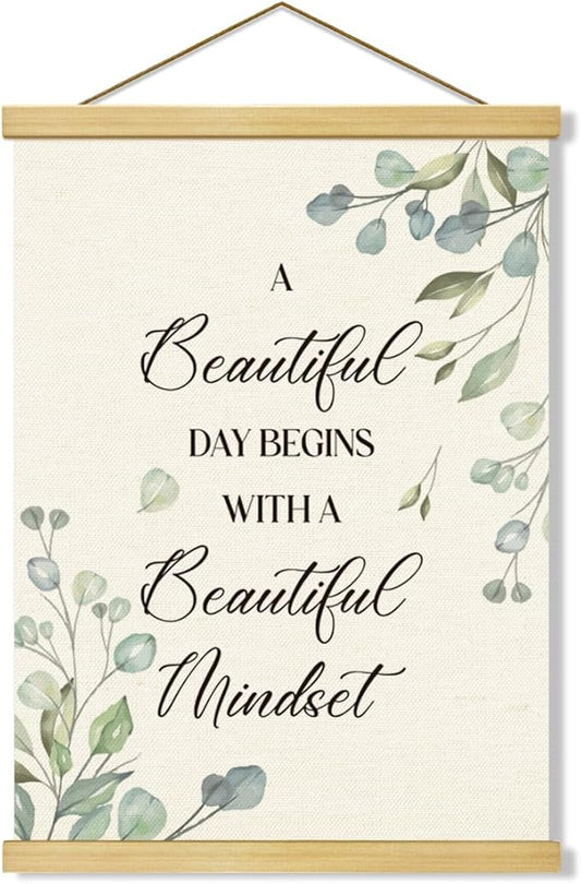 Inspirational Canvas Poster, Canvas Poster Wood Hanger, Minimalist Eucalyptus Wall Decor, Quotes Wall Decor, Positive Mindset Posters, Home Office Decors, Encouragement Gift for Women Men Friends