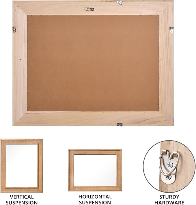 Rattan Wall Mounted Mirror 24"x32" Wood Framed Farmhouse Hanging Bathroom Mirror Decorative Rectangle Wall Mirror Leaning Against for Bedroom Living Room