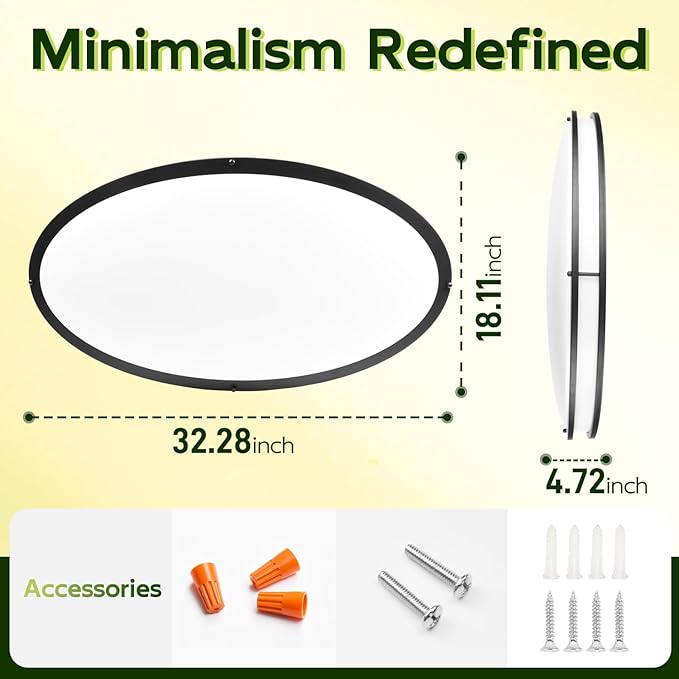 hykolity 32 Inch Oval LED Ceiling Light, 60W, 4000LM, 2700K/3000K/3500K/4000K/5000K Adjustable, Oil Rubbed Bronze Finish Dimmable Flushmount Ceiling Light for Bedroom, Living Room