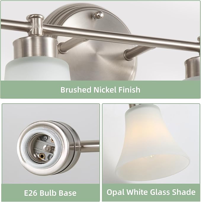 LOUSACE 4 Light Bathroom Vanity Light Brushed Nickel Bathroom Lighting Fixtures Over Mirror with Opal White Frosted Glass, Vintage Traditional Wall Lighting Fixture Satin Nickel Vanity Lights