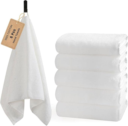 SEMAXE 6-Pack White Hand Towels - Premium 27"x16" Bathroom Towel Set with Hanging Loops, Oeko-Tex Certified 100% Cotton, Hotel Luxury for Home