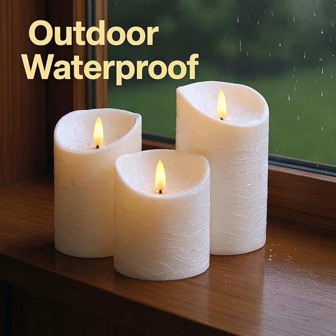 VENTA Set of 3 Ivory & White Pillar Candles | Real Wax Battery Operated Flickering LED Candles with Remote | Timeless Decor for Farmhouse, Modern & Mantel Displays