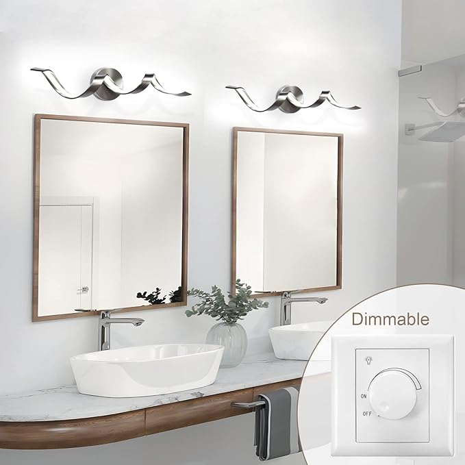 Dimmable Modern LED Bathroom Vanity Light 24 inch, 15W Spiral Design Brushed Nickel Bathroom Light Fixtures Over Mirror, Wall Sconces Lighting for Living Room Bedroom 6000K