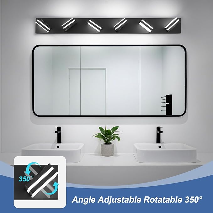 Modern LED Bathroom Lights Fixtures(6-Light),Metal Black Acrylic Wall Lighting,Vanity Lights for Bathroom Over Mirror(6000k 41In