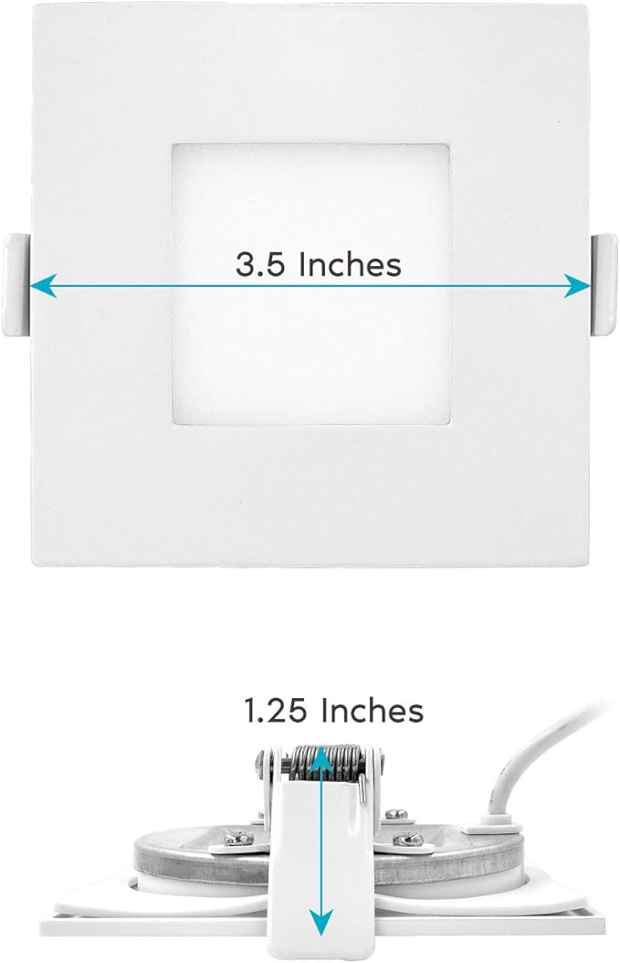LUXRITE 12 Pack 3 Inch Square Ultra Thin LED Recessed Light with Junction Box, 8W, CCT Color Selectable 2700K | 3000K | 3500K | 4000K | 5000K, Dimmable Wafer Light, 540 Lumens, Energy Star, IC Rated