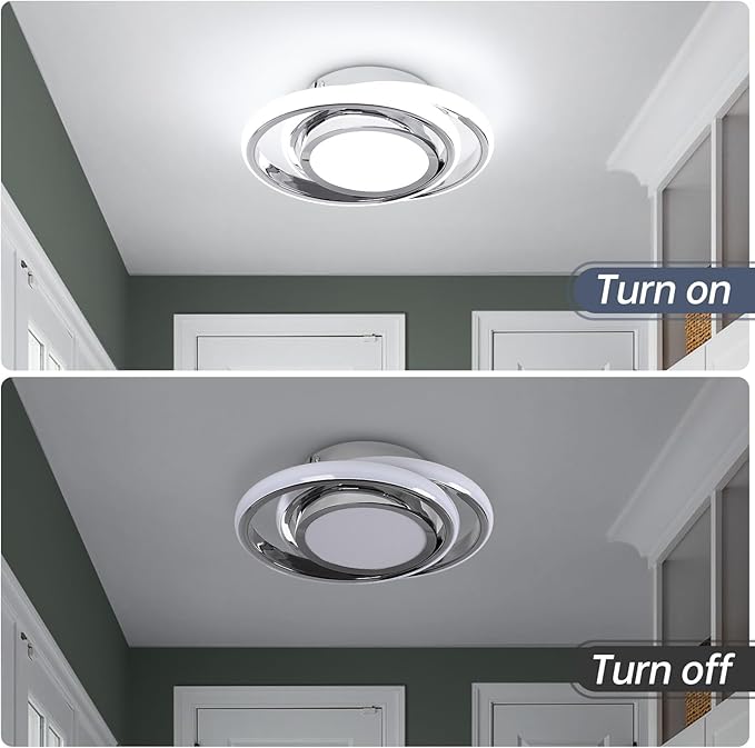 CANEOE Small Modern Ceiling Light,6000K Cool White Round Led Hallway Light Fixtures Ceiling,Chrome Design Close to Ceiling Lamp for Hallway Kitchen Balcony Cloakroom Laundry Room
