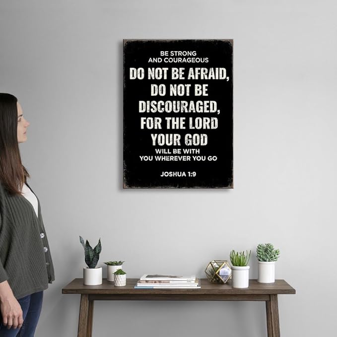 Be Strong and Courageous Joshua 1:9 Bible Verse Canvas Wall Art - Christian Scripture Inspirational Wall Decor for Prayer Room, Faith-Based Home Decor, Religious Gift for Women, Motivational Spiritual Living Room,bedroom Art. 16"X24",A-411