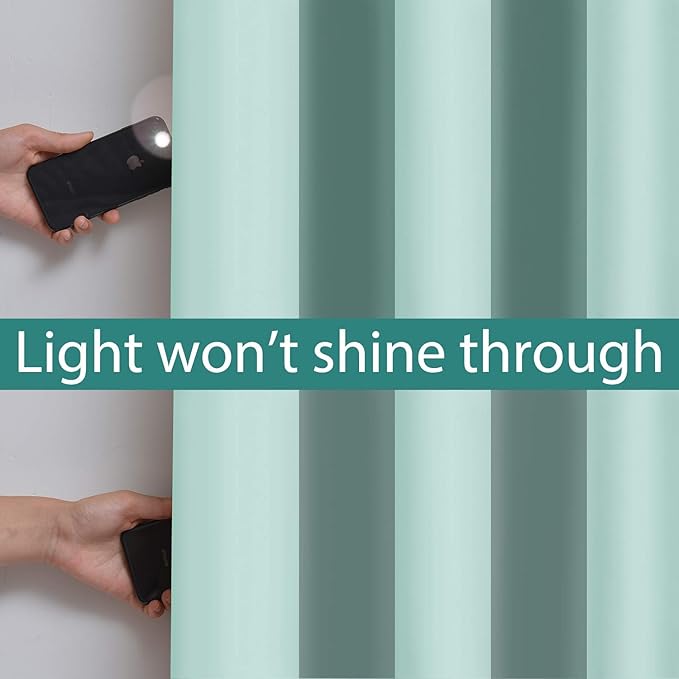 Yakamok 100% Blackout Curtains Energy Saving Thermal Insulated 2 Thick Layers Completely Blackout Drapes with Black Liner for Bedroom (52Wx72L, Aqua, 2 Panels)