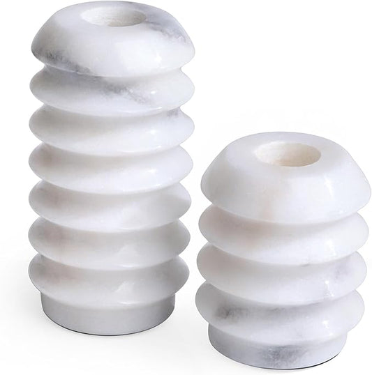 HofferRuffer Marble Candlestick Holders, Set of 2 Natural Stone Candle Holder Decorative Candle Stands for Wedding, Dinning, Party, Table Centerpieces, Fits 3/4'' Thick Candles (MarbleWhite)