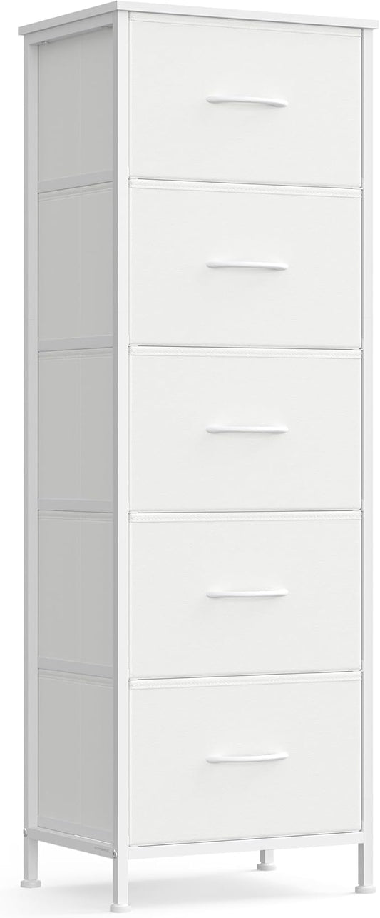 SONGMICS Dresser for Bedroom, Chest of Drawers, Steel, MDF, 5 Non-Woven Fabric Drawers, Storage Organizer Unit, Closet, Entryway, Cloud White and Snow White ULGS315W01S