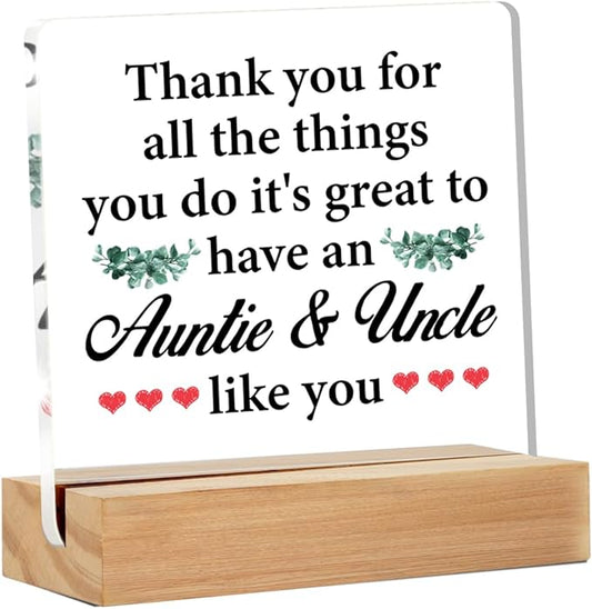 Best Aunt and Uncle Gifts - Gift for Aunt and Uncle - Thank You Gifts for Aunt and Uncle Clear Desk Sign Decor Home Bedroom Desk Decor (4 x 4 Inches)