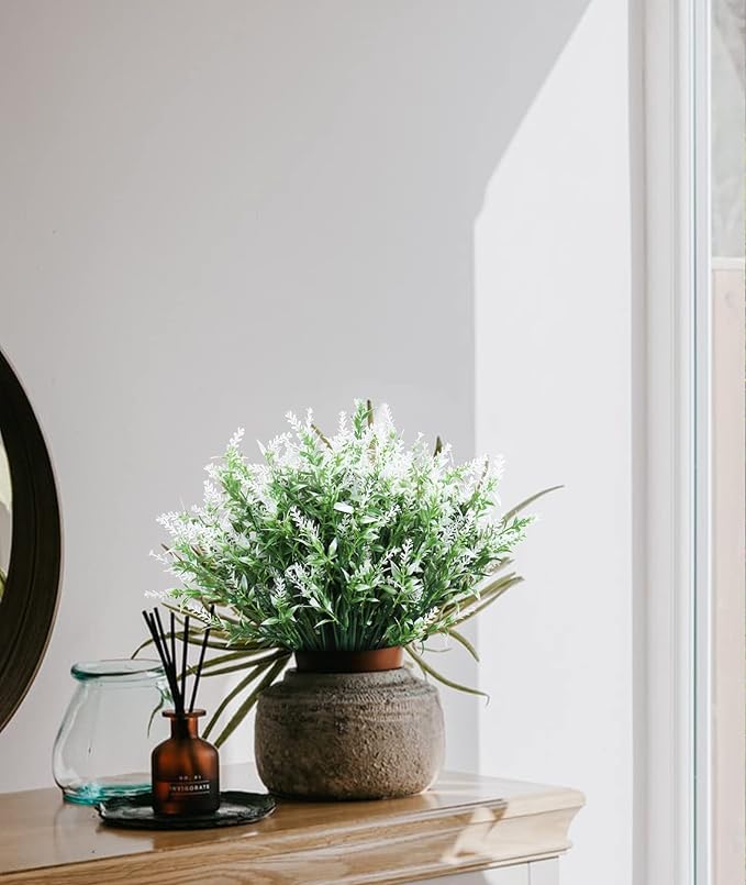 Outdoor Artificial Plant UV Resistant Fake Plants, Faux Plastic Greenery for Indoor Outside Hanging Plants Garden Porch Window Box Home Wedding Farmhouse Décor Outdoor Decorations for Patio (White)