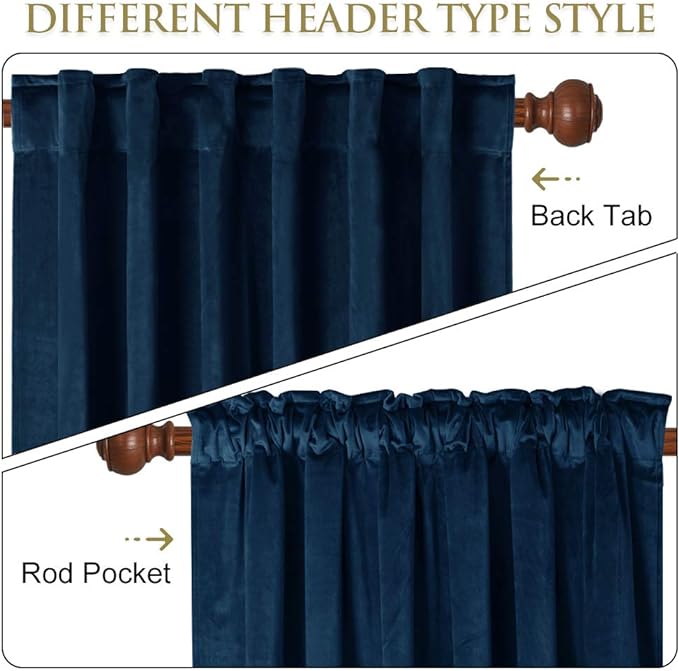 StangH Navy Blue Thermal Curtains 94 inches Long Back Tab Light Blocking Privacy Drapes, Soundproof Curtain Panels for Luxury Living Spaces/Office, W52 x L94, 2 Panels