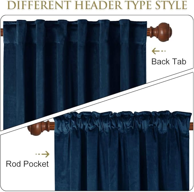 StangH Luxury Navy Blue Velvet Curtains - Super Soft Thermal Insulated Blackout Curtains for Office/Studio/Dining Room Home Decoration Curtains, W42 x L96 inches, 2 Panels