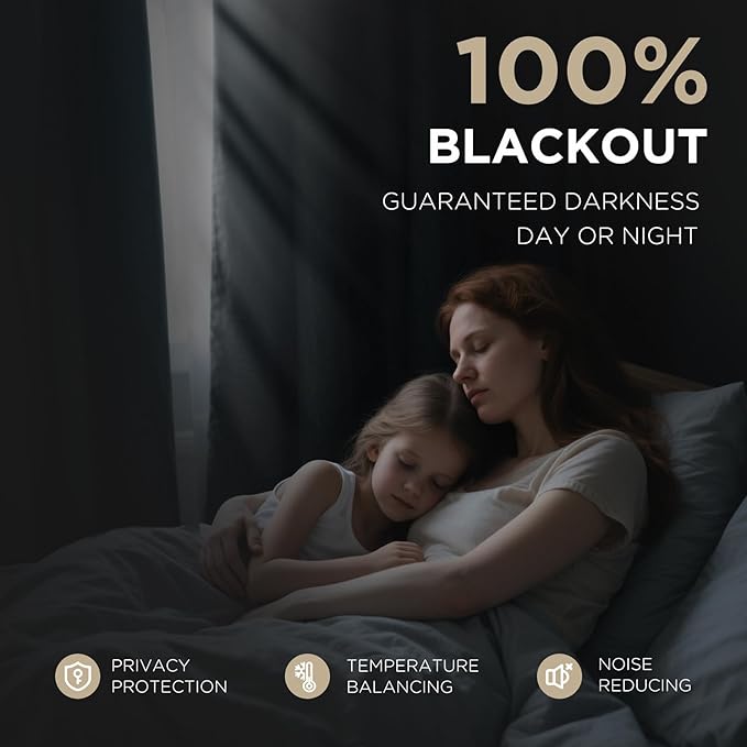 Joydeco Blackout Curtains for Bedroom - 100% Light Blocking 2 Panels Set Black Drapes 66" W x 84" L, Thermal Insulated Room Darkening Curtains, Linen Textured for Living Room, Rod Pocket & Back Tabs